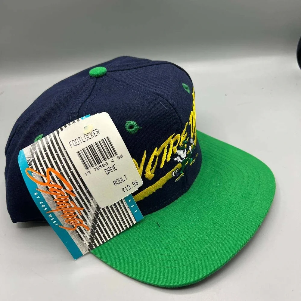 Vintage Notre‎ Dame Fighting Irish Hat Men Blue Green AJD Snap Back Cap New